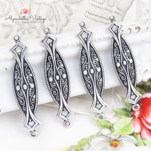 Antiqued Silver Ox Art Deco Victorian Filigree Earring Connector Link Dangle Findings 38mm - 4