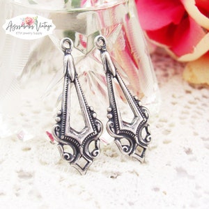 Edwardian Antique Silver Earring Dangle, Silver Ox Victorian Charms Pendants Drops 33x17mm 4 image 3