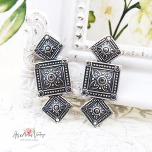 Ornate Art Deco Antiqued Silver Floral Bohemian Art Deco Connectors Bracelet Links Earring Dangles - 4