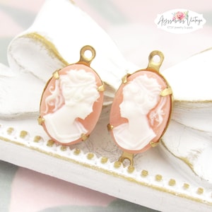 Lichtroze en ivoor vrouwelijke silhouette camee 14 x 10 mm set camee-bedels of verbindingsstukken, hars neoklassieke unset cameo hars cabochons - paar