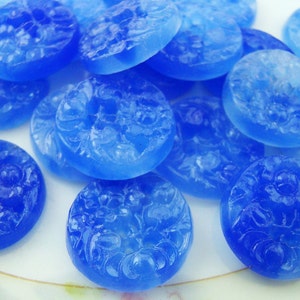 Vintage Glass Cabochon Floral Carved 15mm Blue Marbled Round Cameo - 4
