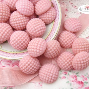 SALE 18mm Round Vintage Opaque Matte Pink Glass Bumpy Textured Cabochons Retro West German High Dome Polka Dot Stones - 2