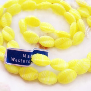 Vintage Yellow & White Glass Leaf Beads 10x7mm West German Oval Twist Beads 10 image 2