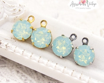 8mm Chrysolite Green Opal Round Rhinestone Drops or Connectors 39ss Set Crystal Findings Brass, Antique Brass or Silver, Black - 4
