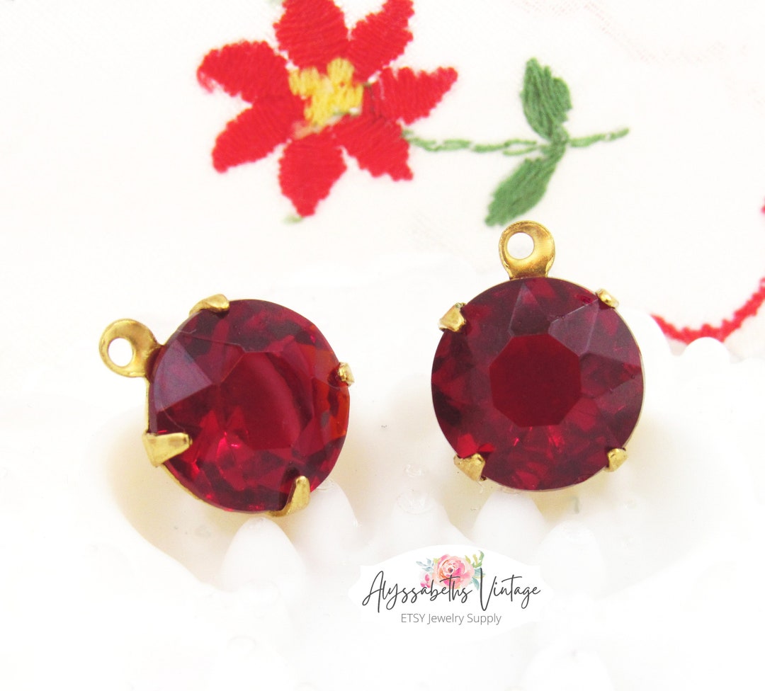 Vintage Transparent Ruby Red 11mm Round Rhinestone Stone Drop or ...