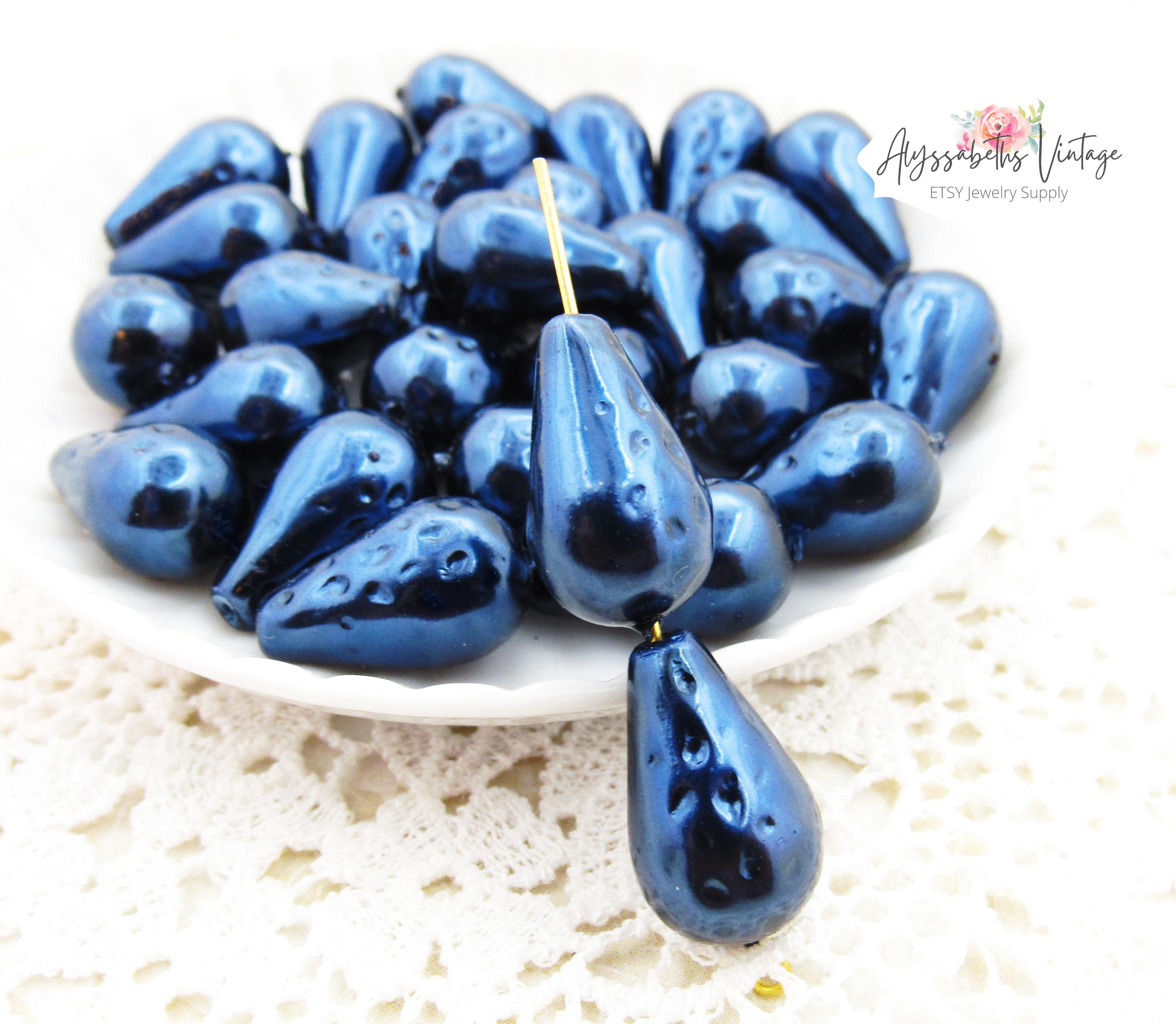 Elegant Large Baroque Dark Blue Teardrop Pearl 18x11mm, Hammered