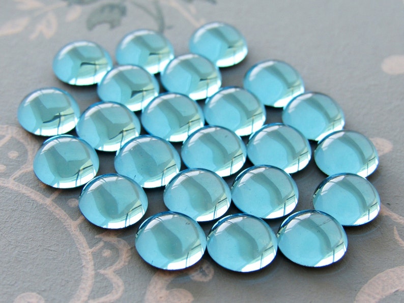 Transparent Aqua Blue 9mm Round Preciosa Glass Cabochons Flat Back Dome Stones 6
