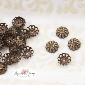 Small Antique Brass Lace Fancy Filigree 6mm Bead Caps, Lacey Brass Ox Flower Petal Bead Caps - 30
