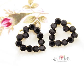Pingentes ou berloques românticos de strass em formato de coração preto para o Dia dos Namorados, brincos de cristal azeviche com pingentes de 19 mm - par