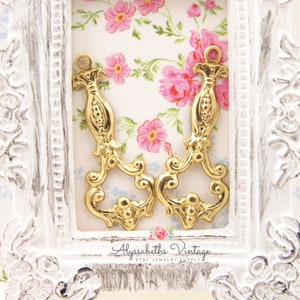 Ornate Victorian Floral Flourish Brass Dangles Earring Drops Pendants - 4