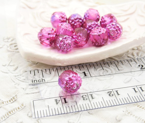 Iridescent 8mm AB Fuchsia Cathedral Czech Glass Beads - Pressed