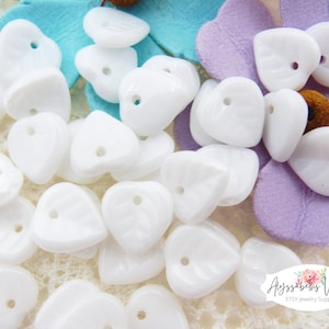 Opaque White Moonstone Leaf Bead 9mm Heart Shaped Czech Preciosa Pressed Glass Flower Petal Charm - 12