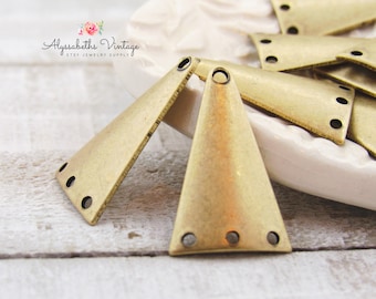 Antique Brass Modern Geometric Triangle Chandelier Earring Connector Findings, Brass Ox 4-Hole Dangle Links 13x20mm - 4