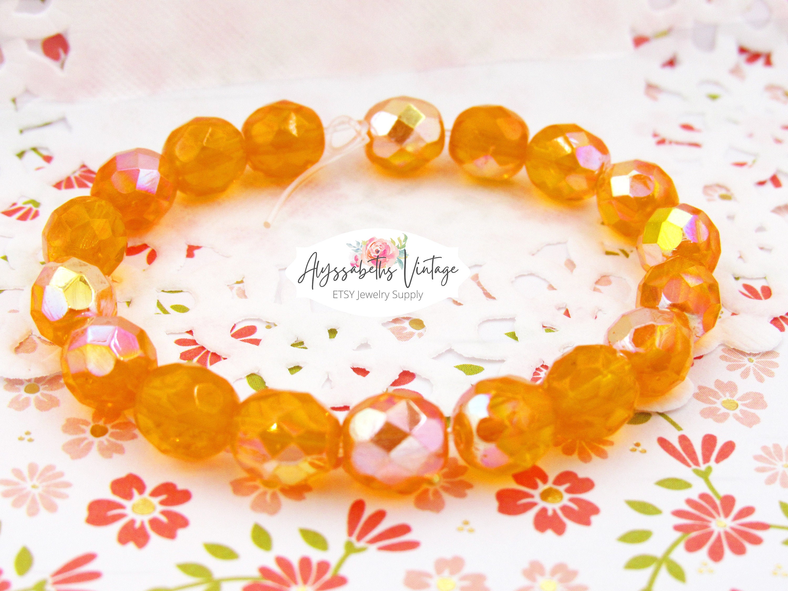 Orange AB Plated 50 Crystal Glass Jewellery Craft Faceted Beads 8mm Bicone Markylis 