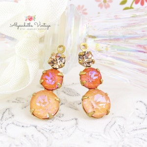 Orange Sherbet Austrian Peach & Orange Glow Delite Rhinestones with Light Peach Crystal Triple Teardrop Dangles Set Stone Drops 23x8mm – 2