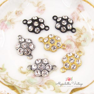 Round Cluster Clear Crystal Rhinestone Flower Charms or Connectors 15x10mm Brass, Black or Silver / Brass Ox Settings image 5