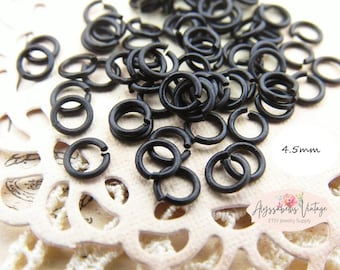 Tiefschwarze Patina, 4,5 mm runde Biegeringe, 21 Gauge, kleine US-Herstellung, matt schwarz – 50 Stück