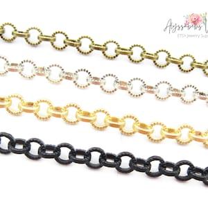 Chunky Rustic Round Textured Link Cable Chain, Non-Soldered 5mm Links in Matte Black, Satin Gold, Antique Silver or Antique Brass – 1 Ft.
