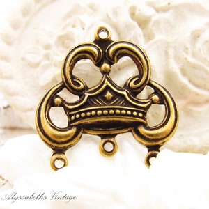 Verzierte Antiqued Messing Ochse Krone Filigrane Kronleuchter Ohrring Drei Strang Stecker - 4