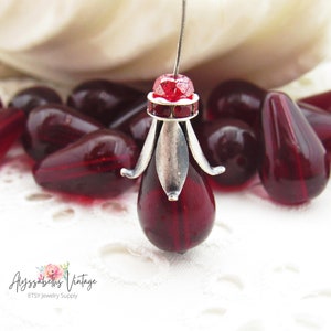 Transparent Garnet Glass Teardrop Beads 18x11mm Dark Red Pear Shaped Czech Dark Red Pressed Glass Beads - 6