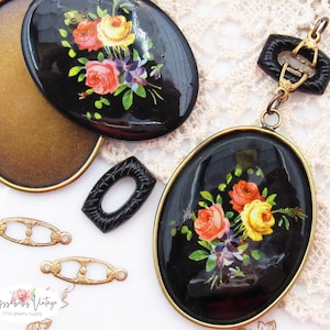 Anillos de cristal vintage checos opacos con diseño floral en forma de rectángulo, de 16 x 11 mm - 1