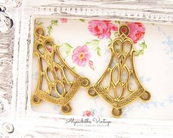 Vintage Style Art Deco 4 Ring Brass Chandelier Earring
