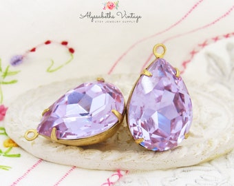 Orecchini pendenti con strass a forma di pera sfaccettata viola 18 x 13 mm, in ottone grezzo, argento o ottone ossidato - 2 pezzi