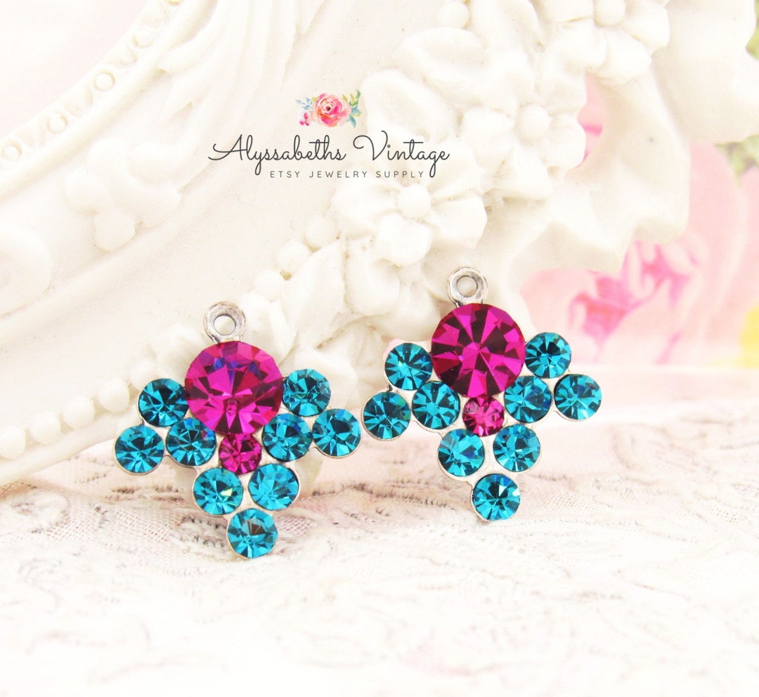 Rhinestone Resin Nutcracker Earrings in Fuchsia & White main image 0