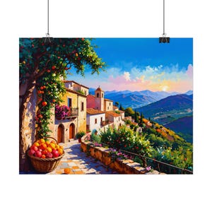 Vibrant Watercolor Sicily, Italy Landscape Poster, Art Print, Wall Decor, Home Decor, Colorful Dorm art, Unique Gift, Living Room Decoration