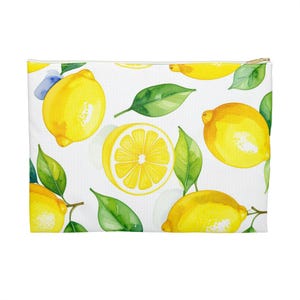 Lemon Print Accessory Pouch - Cute, Bright, Makeup Bag, Travel Organizer, Gift for Her, Summer Vibes, Zippered Pouch