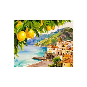 Amalfi Coast Italy Lemon Fine Art Poster, Beach Wall Art, Home Decor, Mediterranean Landscape, Summer Vibes, Gift for Art Lovers, Dorm art