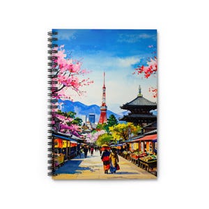 Kersenbloesem Tokio spiraal notitieboek, gelijnd dagboek voor reizen, cadeaus voor studenten, planner voor natuurliefhebbers, schattig briefpapier