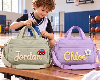 Bolsa deportiva infantil personalizada con nombre, bolsa de gimnasio para niños y niñas, bolsa de mano acolchada, bolsas de viaje espaciosas
