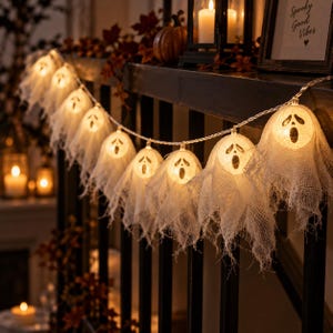 Guirnalda de fantasmas LED, luces de Halloween a pilas (1,5 m)