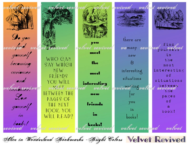 Alice in Wonderland Printable Bookmarks Bright Colors - Etsy