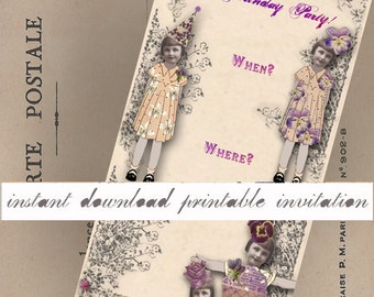 Printable Invitation - Victorienne's Birthday Party - Instant Download