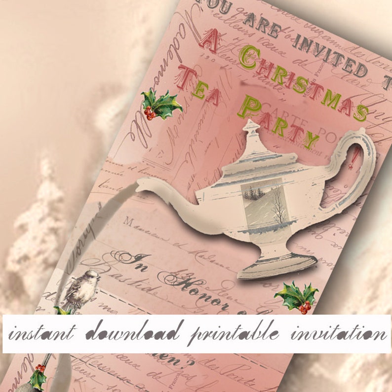 Printable Christmas Tea Invitations Instant Download - Etsy