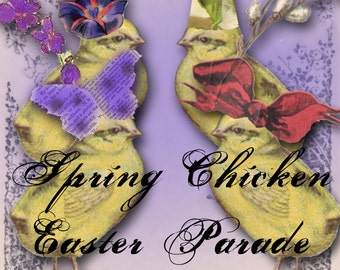 Spring Chicken Easter Parade - Easter Chick - Digital Collage Sheet - Instant Download - Easter Clip Art - Easter Garland