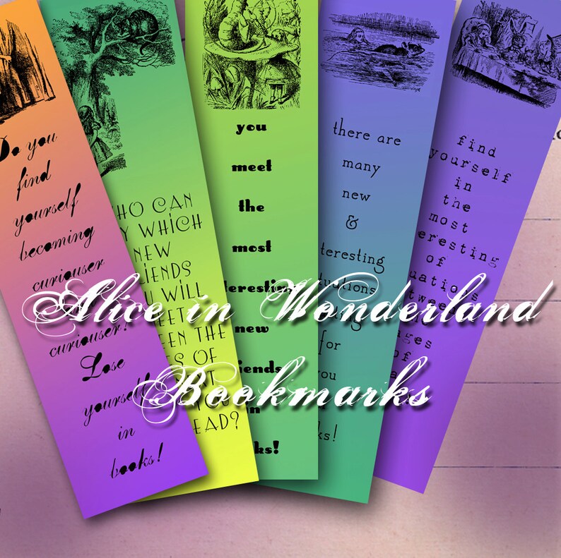 Alice in Wonderland Printable Bookmarks Bright Colors - Etsy