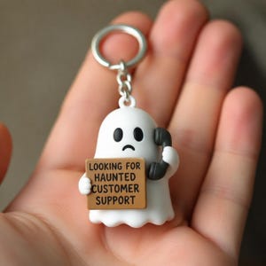 Spöklik kundsupport nyckelring - 3D-tryckt handmålad kuslig skrivbordskompis