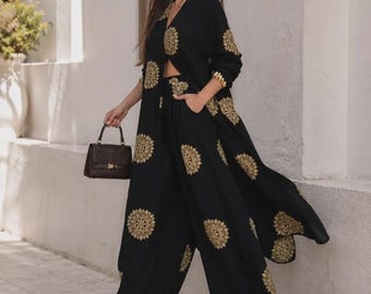 Maxi Kaftan Dress,  2 Piece Set Boho Beach Cover Up, Resort Kimono , Dress for her
