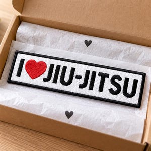 I Love Jiu Jitsu Embroidered Patch, BJJ Martial Arts Badge, Iron On Sew On Accessory, Jacket Backpack Hat Decoration