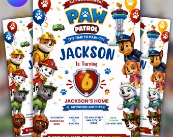 Editable Paw-ty Birthday Invitation | Puppy Party Invite | Kids Birthday Party Invitation | Canva Digital Download