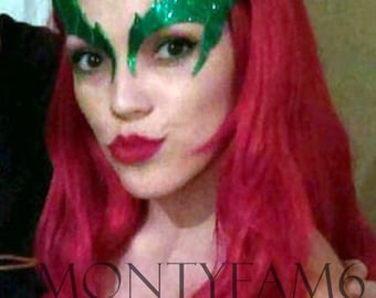 poison ivy leaves eyebrow eye mask emerald glitter green cosplay comic con uma thurman elf fairy