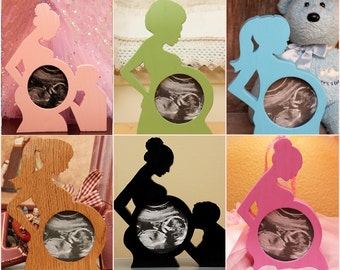 First Photo Ultrasound Sonogram Wood Picture FRAME Silhouette Baby bump SINGLE Expectant mother photo display Keepsake