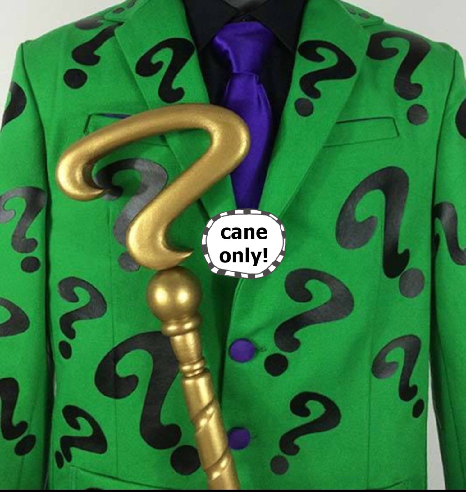 RIDDLER CANE Question Mark Gold Costume Wood Batman Cosplay Prop Spiral
