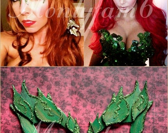 Poison Ivy Leaves Eyebrow Eye mask GREEN w/ Glitter Trim Costume Uma  Fairy Elf Mother Earth Cosplay Comic Con