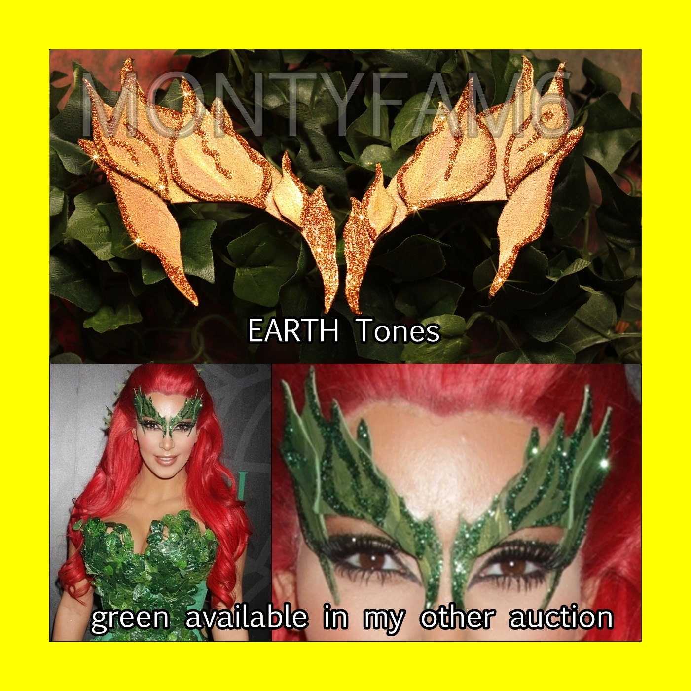 Poison Ivy Eye Mask METALLIC Mother Earth LEAF EYEBROW Costume Etsy