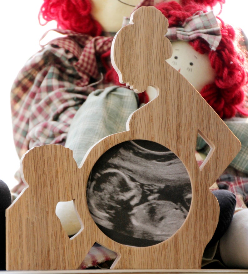 COUPLE First Photo Ultrasound Sonogram Wood Picture FRAME Silhouette Baby bump Expectant mother Father photo display Keepsake image 3