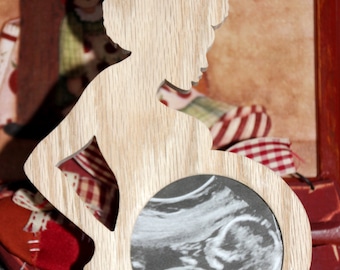 First Photo Ultrasound Sonogram Wood Picture FRAME Silhouette Baby bump African American Expectant mother photo display Keepsake